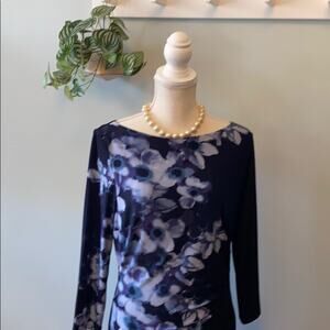 Black Lauren Ralph Lauren Dress with Lavender Floral Pattern & 3/4 Sleeves Sz 12